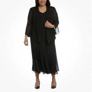 R&M Richards Dress with Jacket Black Beaded 14